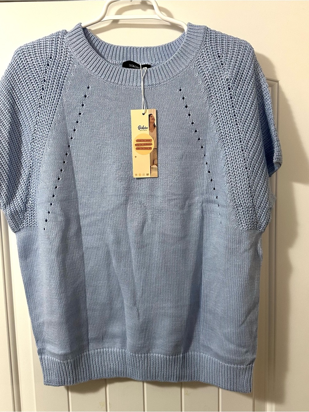 Dokotoo Blue Knit Short Sleeve Sweater Medium New